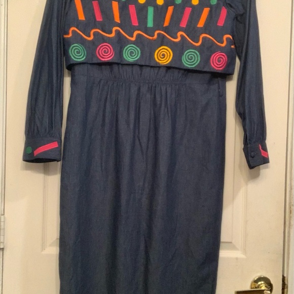 Vintage Bouillabaisse 2 in 1 Multi Color Size 12 Denim Dress. 2908-V - Picture 9 of 10